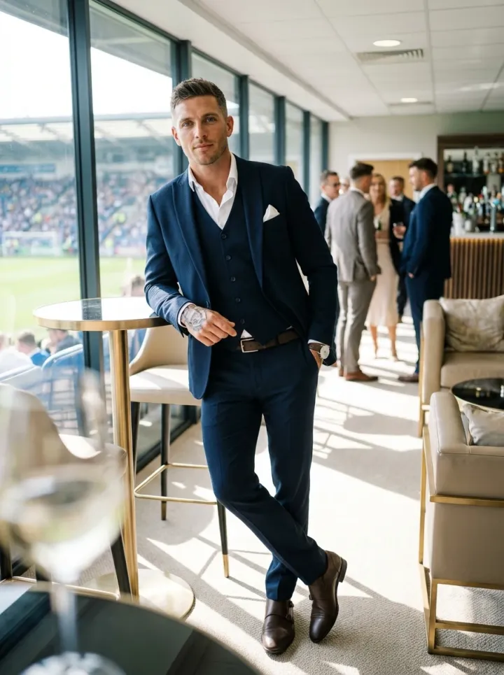 Sötétkék háromrészes öltöny - Öltönyök Háza